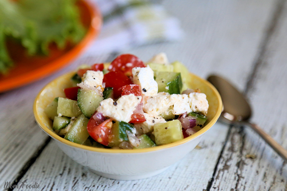 Tomato and cucumber salad with feta cheese