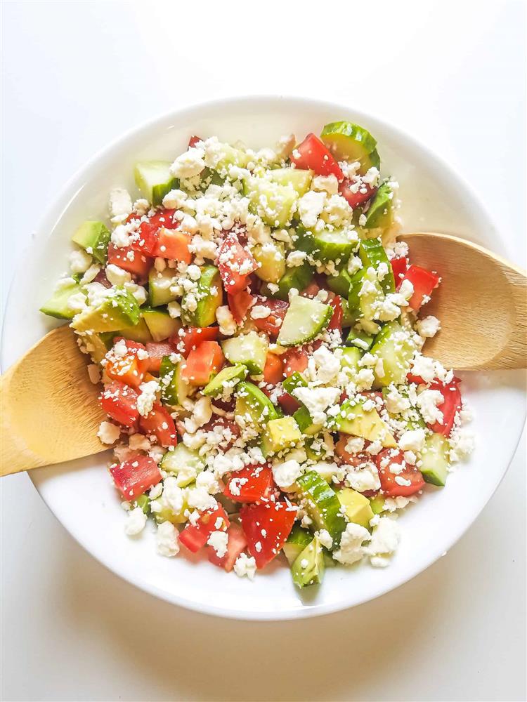 Feta cheese, grape and avocado salad with balsamic dressing