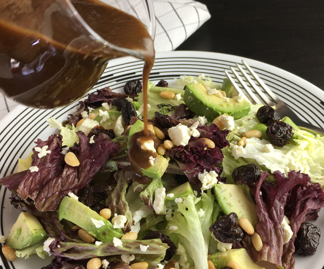 Feta cheese, grape and avocado salad with balsamic dressing