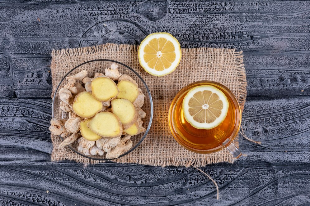 set-tea-lemon-ginger-slices-ginger-sack-cloth-